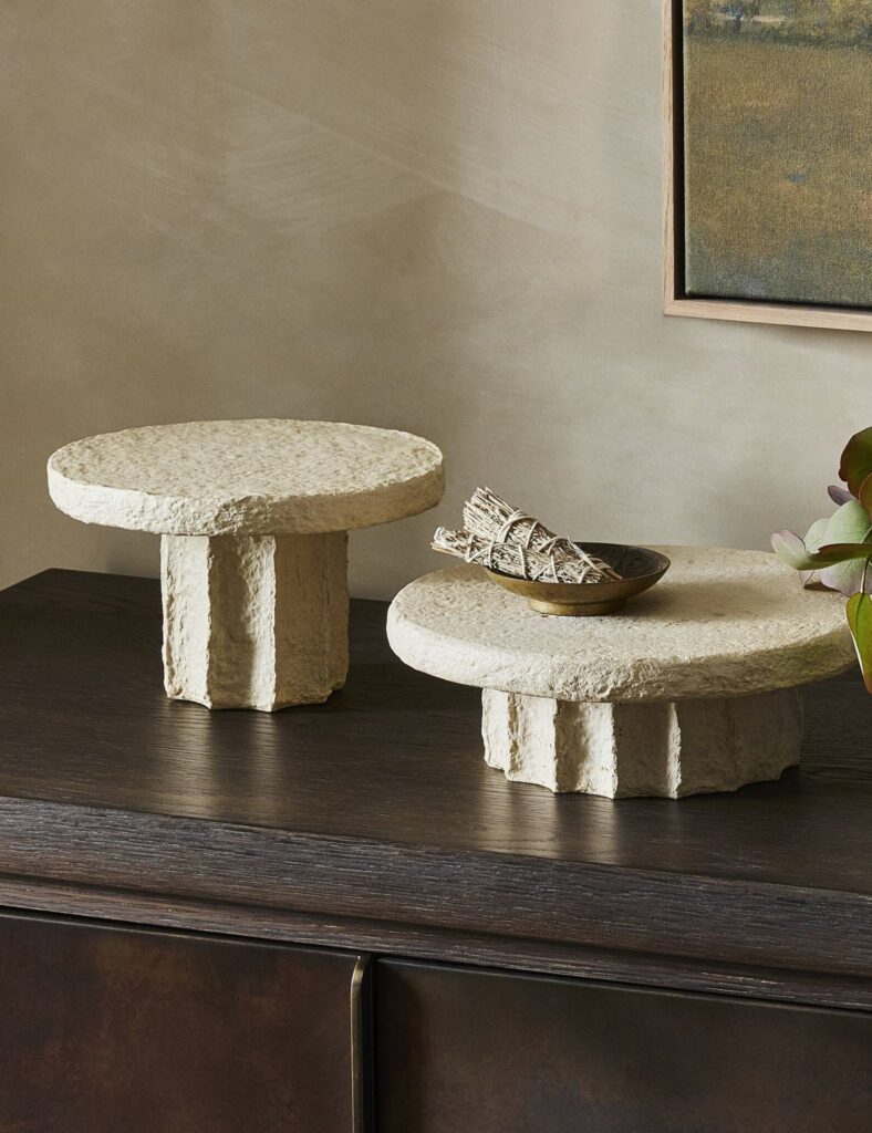 Classic Fluted Paper Mache Pedestal (Set of 2) - Natural