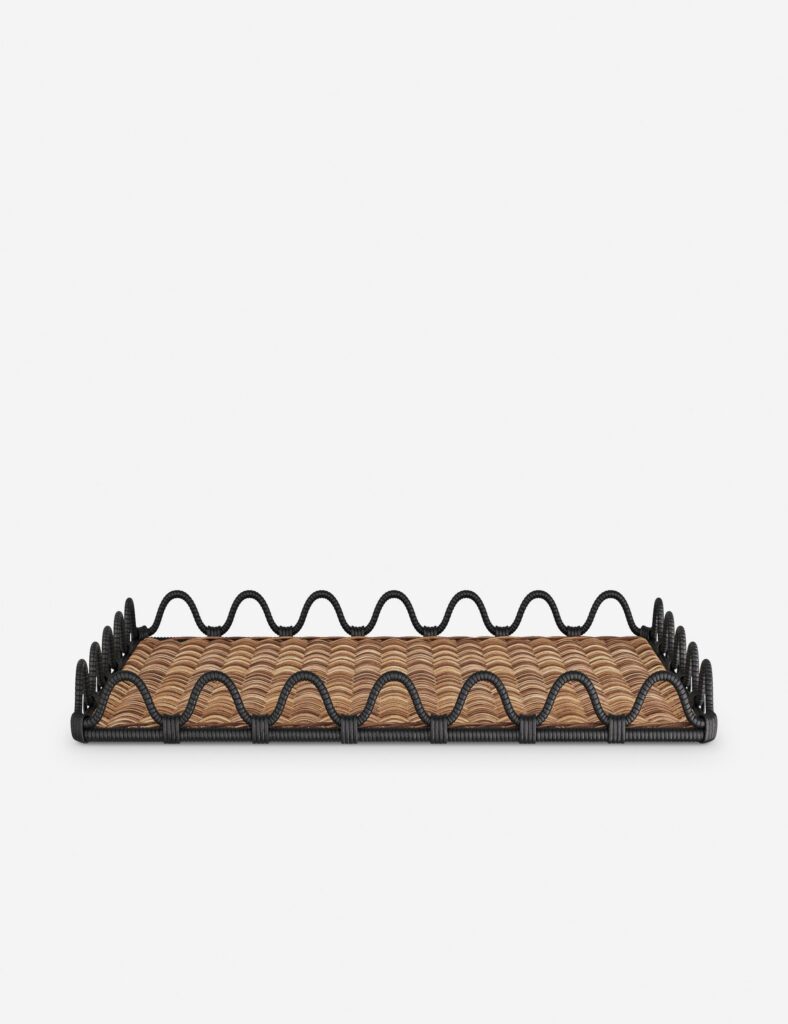 Modern Black Rattan Tray - Natural